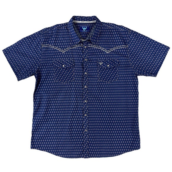Cowboy Hardware Men Blue Short Sleeve‎ Pearl Snap Shirt Size XXL - Picture 1 of 7